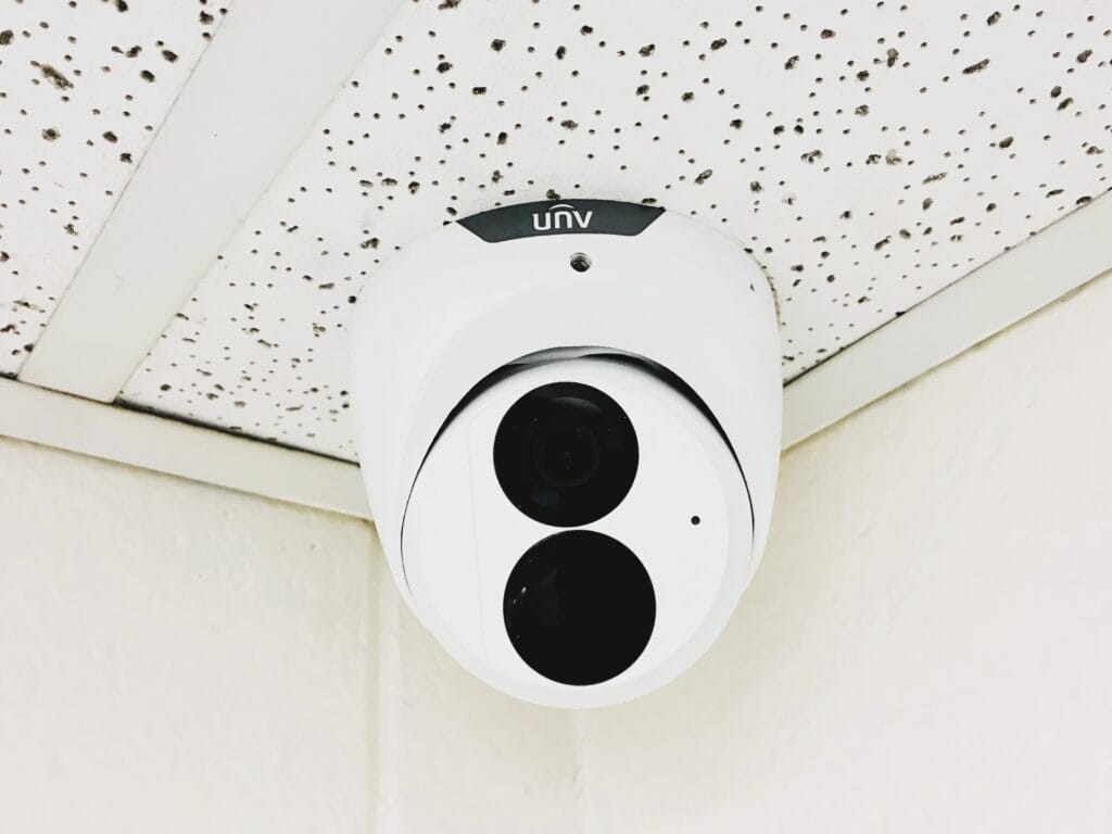 Close-up of a dome camera dual lens housing